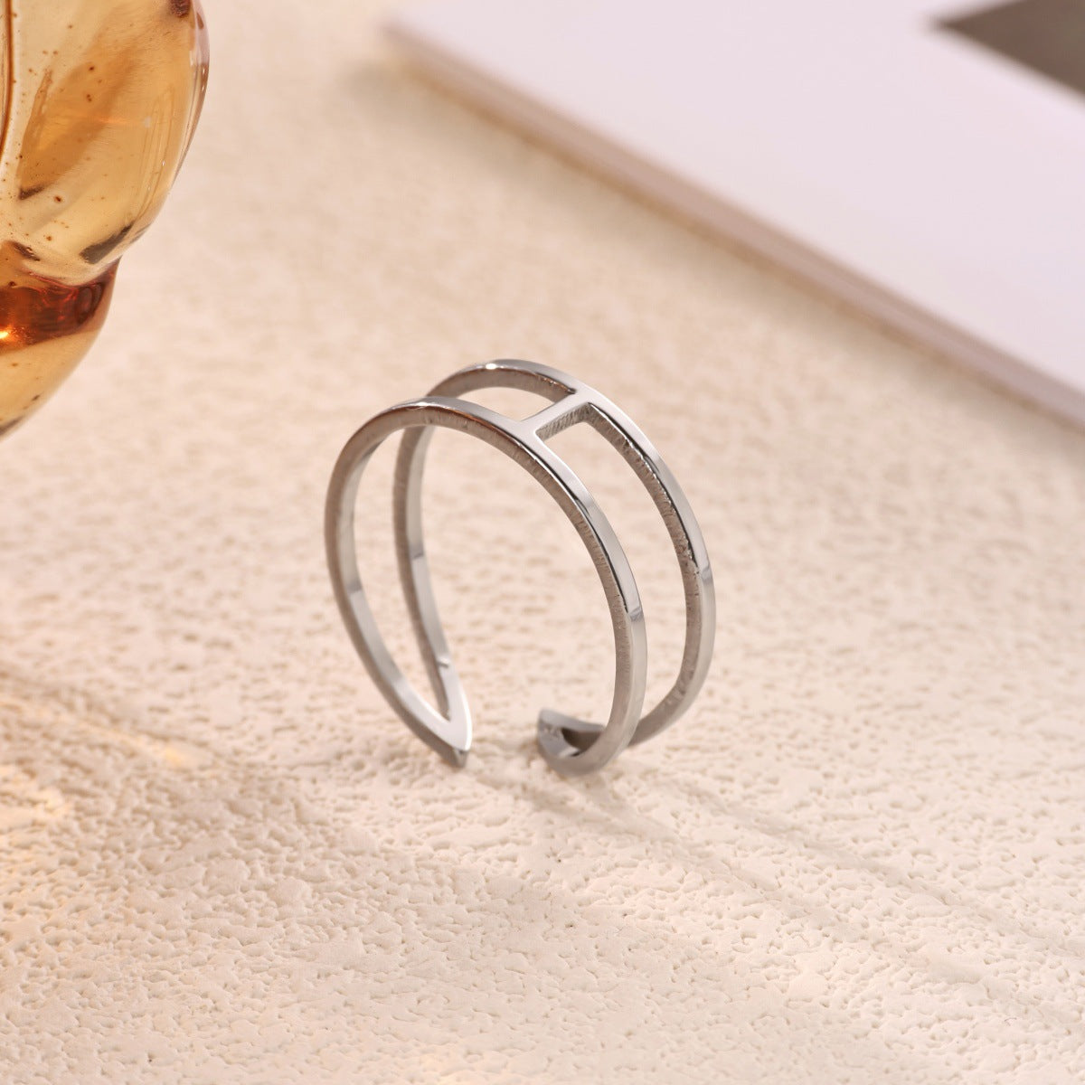 18K White Gold Opal Moon Ring Made Of Stainless Steel