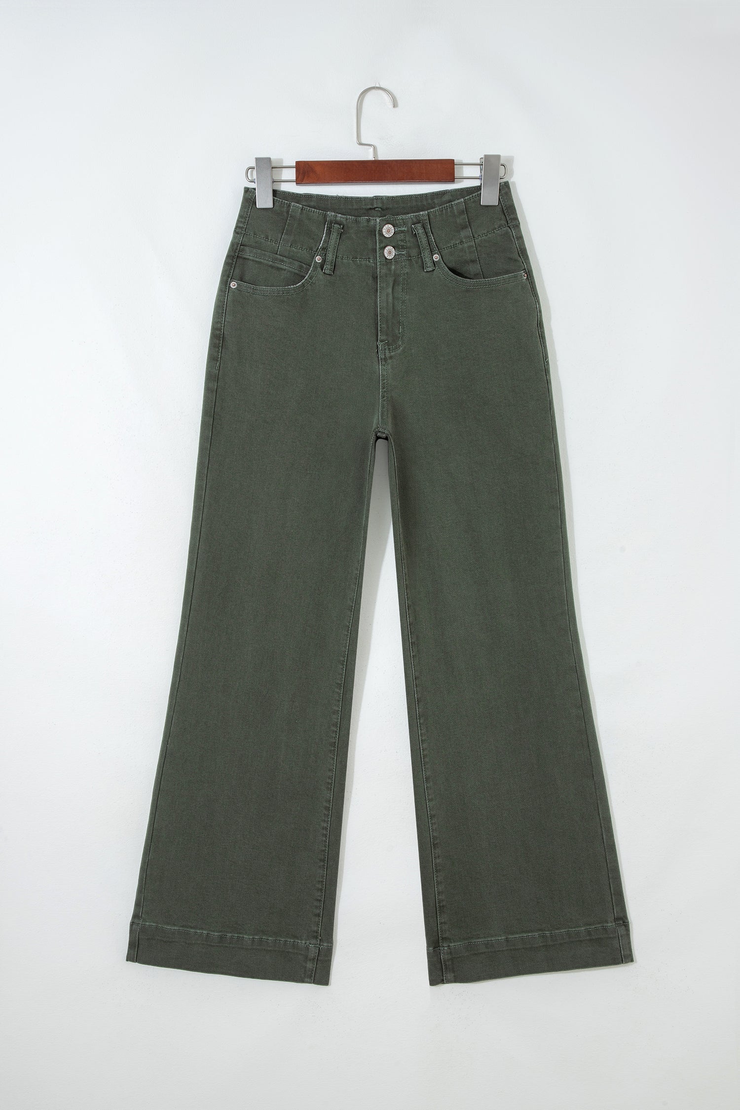 Denim 2-Button High Waist Wide Leg Jeans