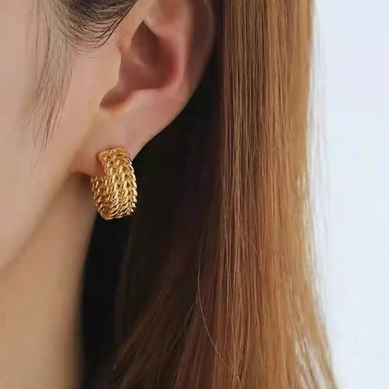 925 Gold Earrings Women's Retro