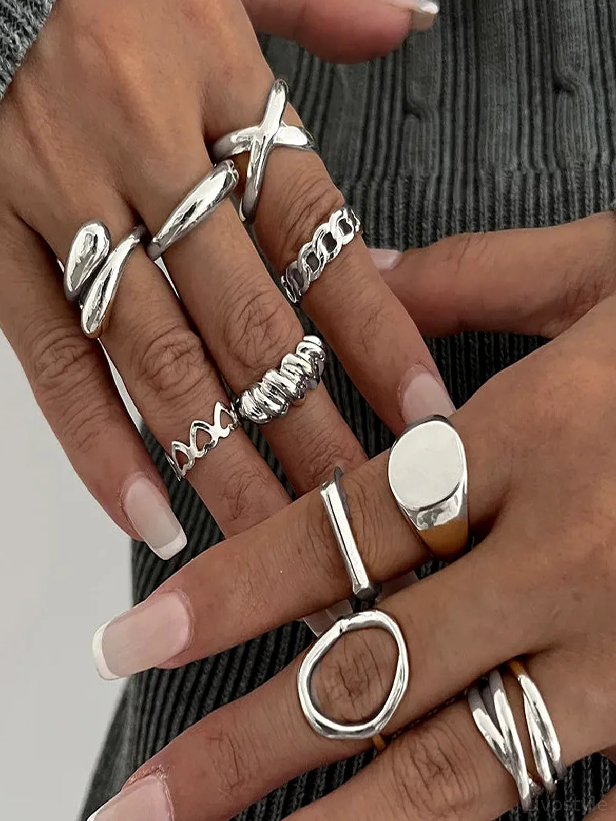 10-Piece Alloy Geometric Ring