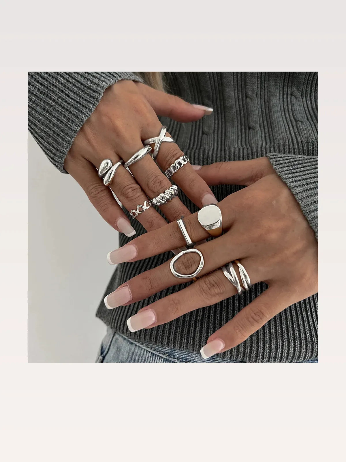 10-Piece Alloy Geometric Ring
