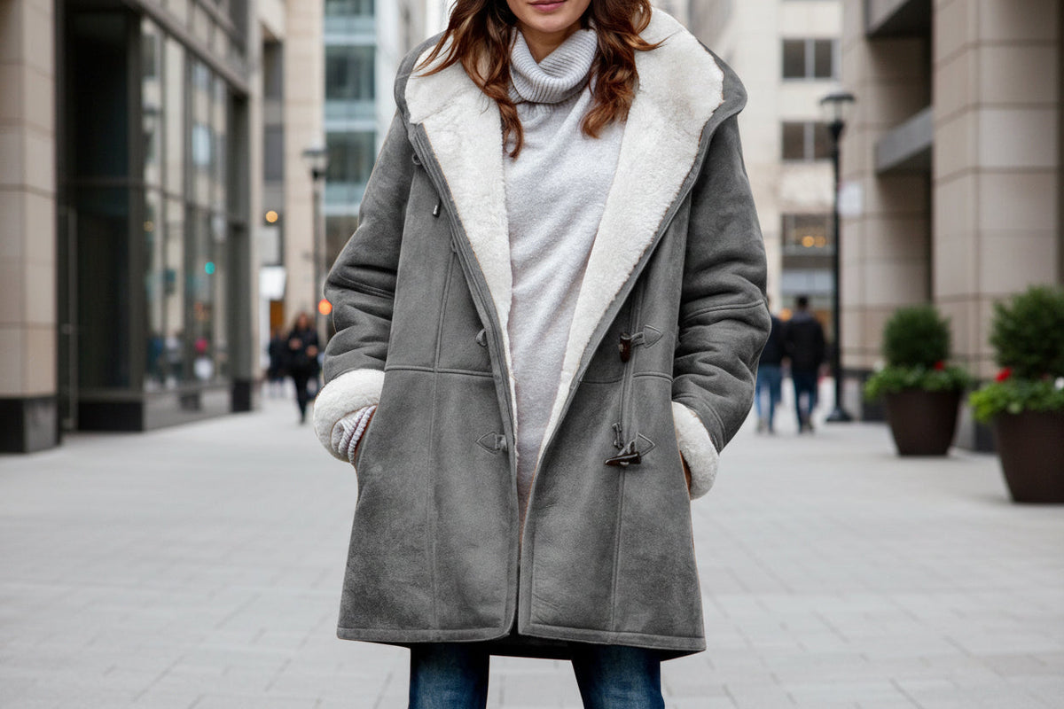 Sherpa-Lined Duffle Toggle Jacket with Hood