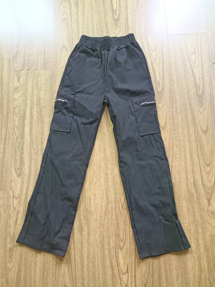 Women's Cargo Pants Pocket Zipper Trousers Loose Street Straight Leg Pants Mop Trousers