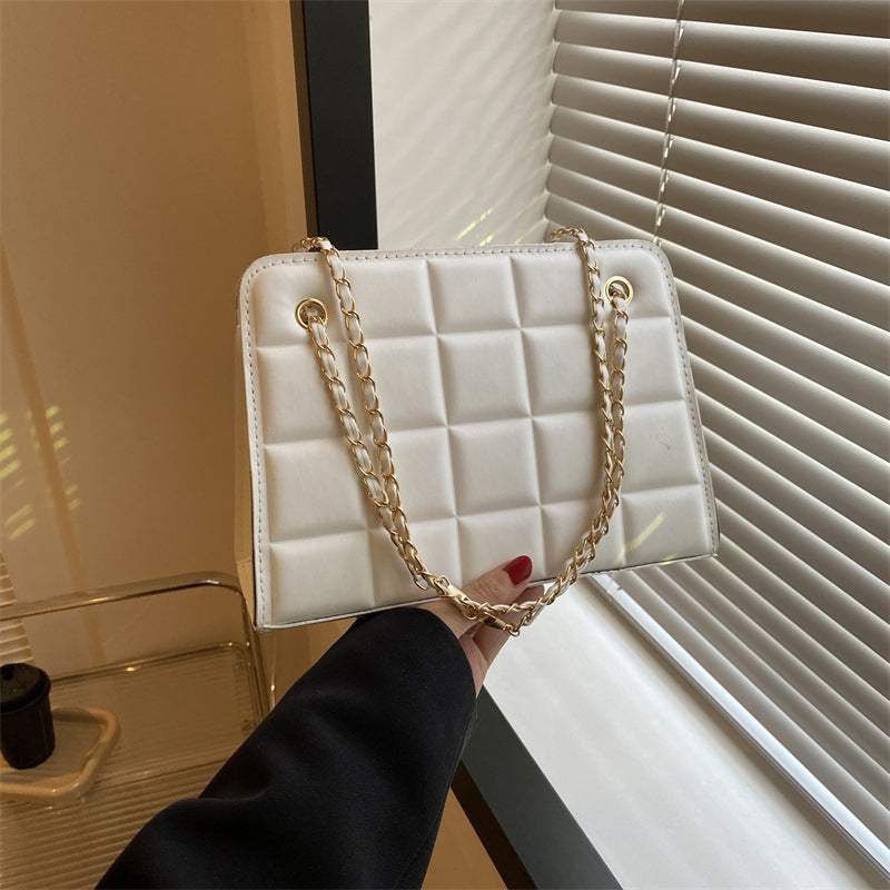 Women's Small Diamond-Pattern Embroidered Grid Shoulder Bag