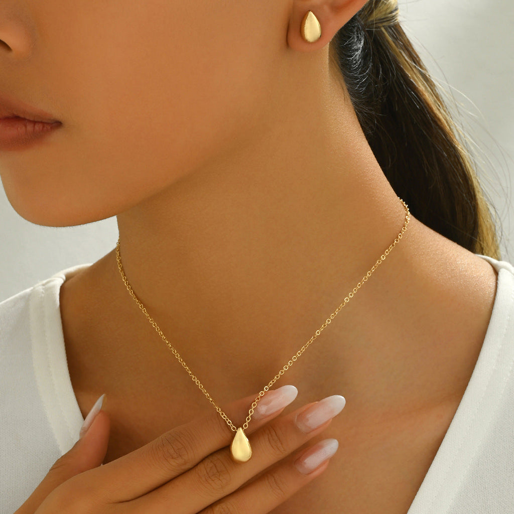 Women Jewelry Set Water Drop Design Matching Clavicle Necklace & Earrings