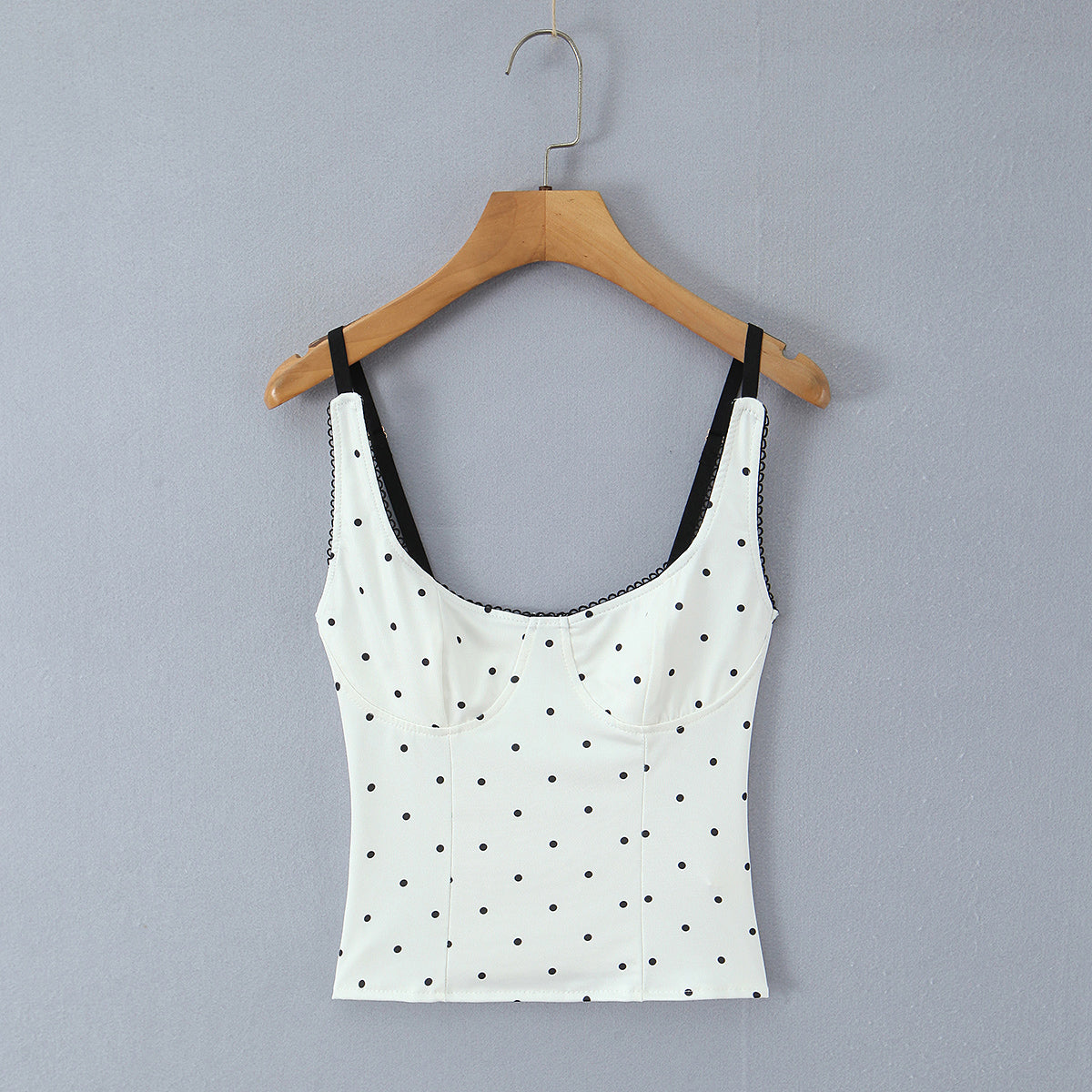 Lace Stitching Sexy Square Collar Polka Dot Spaghetti Strap Camisole Top