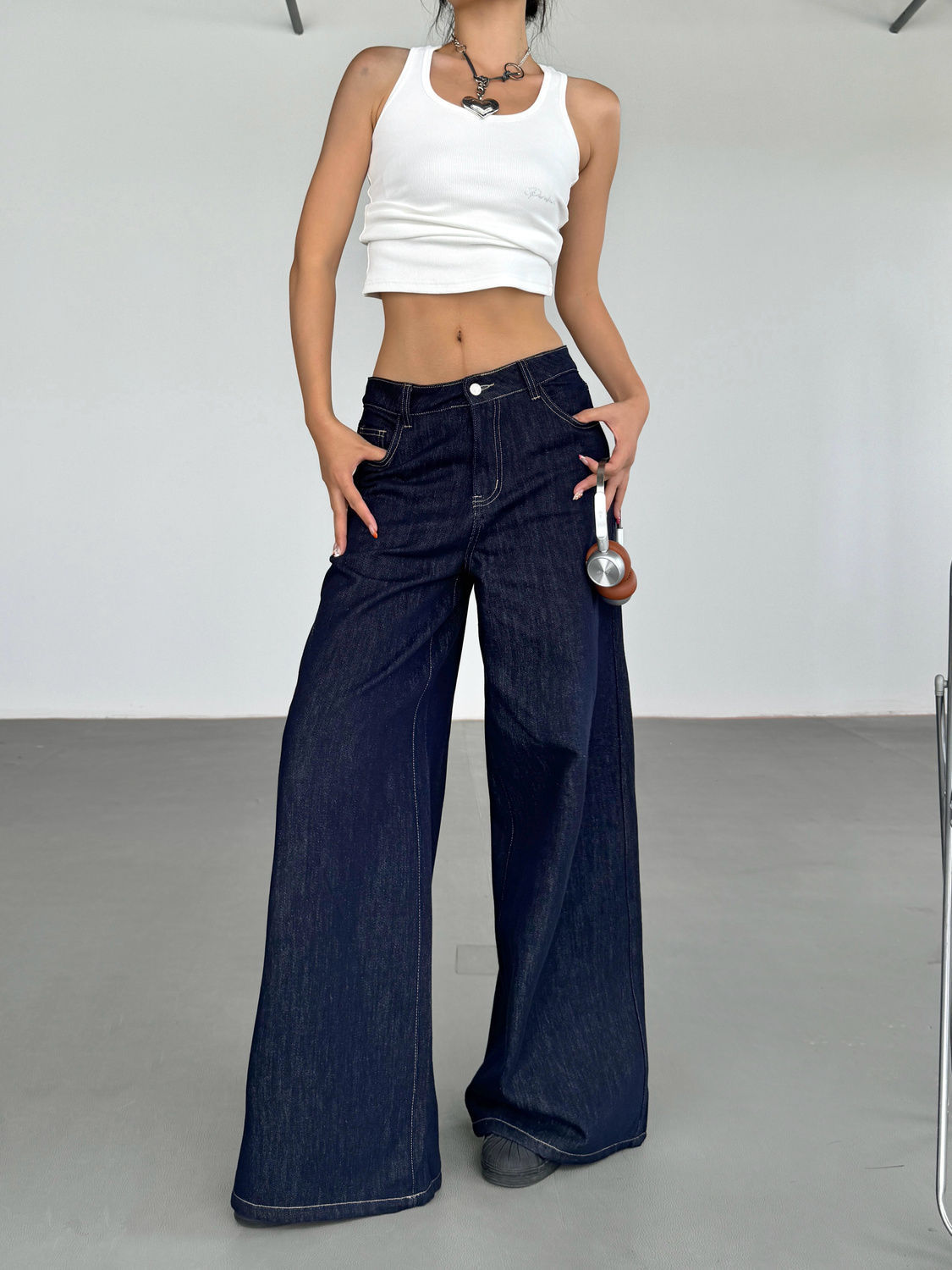 American Retro Wide Leg Jeans for Women