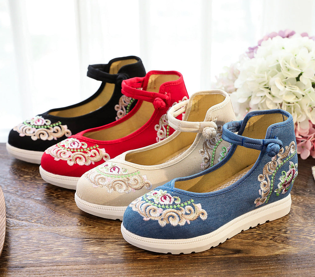 High Heel Canvas Embroidered Women's Shoes