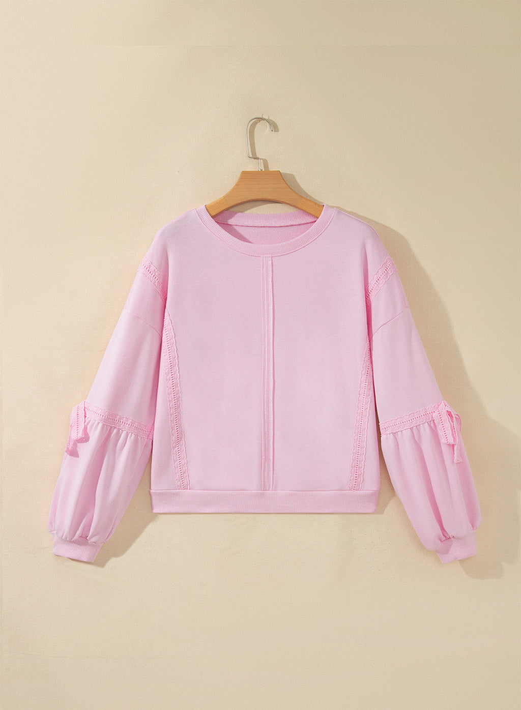 Solid Lace Trim Raw Seam Loose Sweatshirt