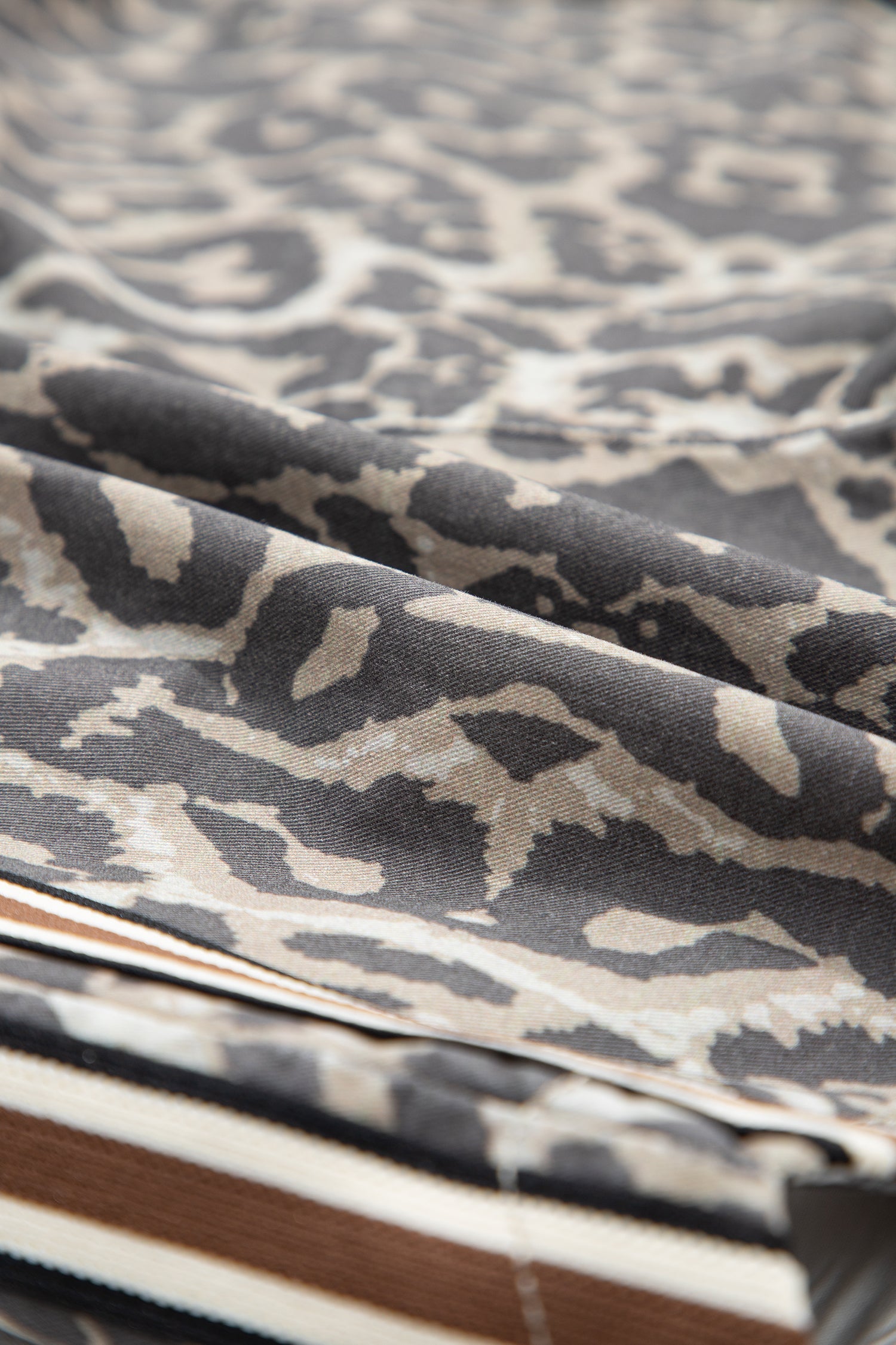 Leopard Stripe Detail Drawstring Denim Shorts