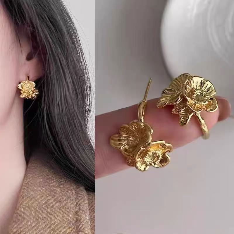 925 Gold Earrings Women's Retro