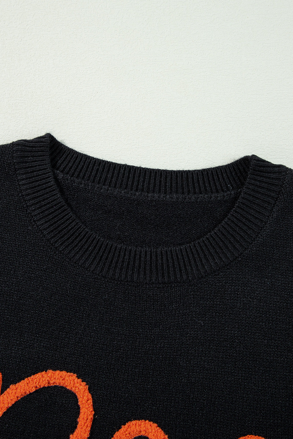 Halloween Boo Drop Shoulder Ribbed Trim Sweater