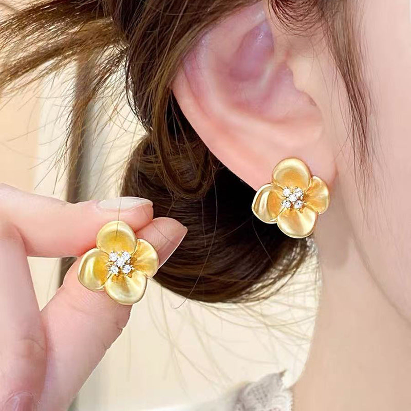 925 Gold Earrings Women's Retro