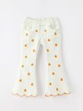 Girls Pumpkin Embroidered Wide-Leg Pants Scallop Hem Casual Pants