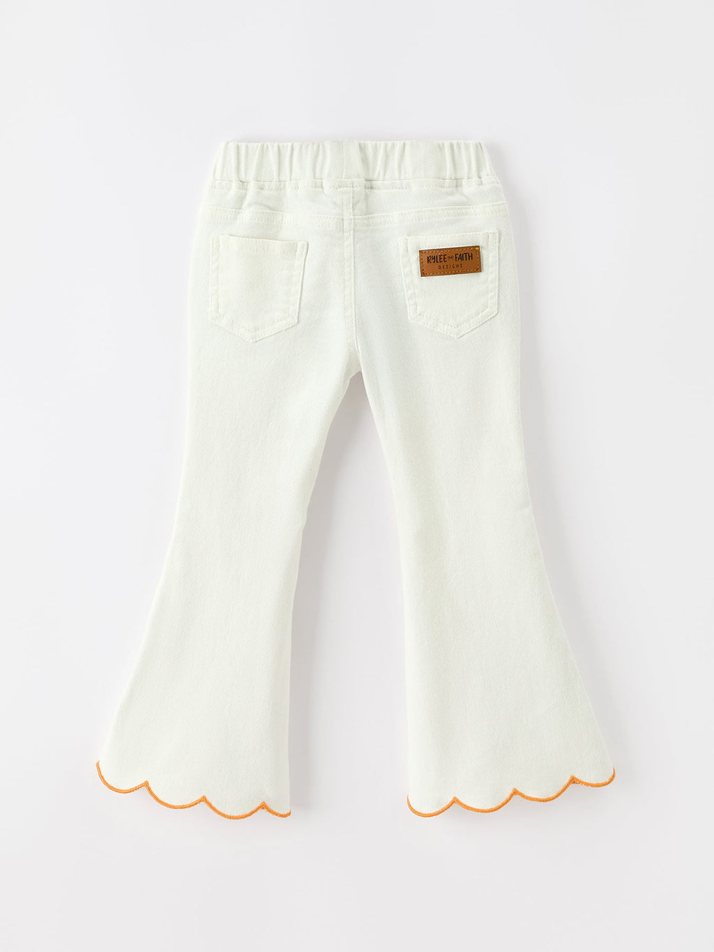 Girls Pumpkin Embroidered Wide-Leg Pants Scallop Hem Casual Pants