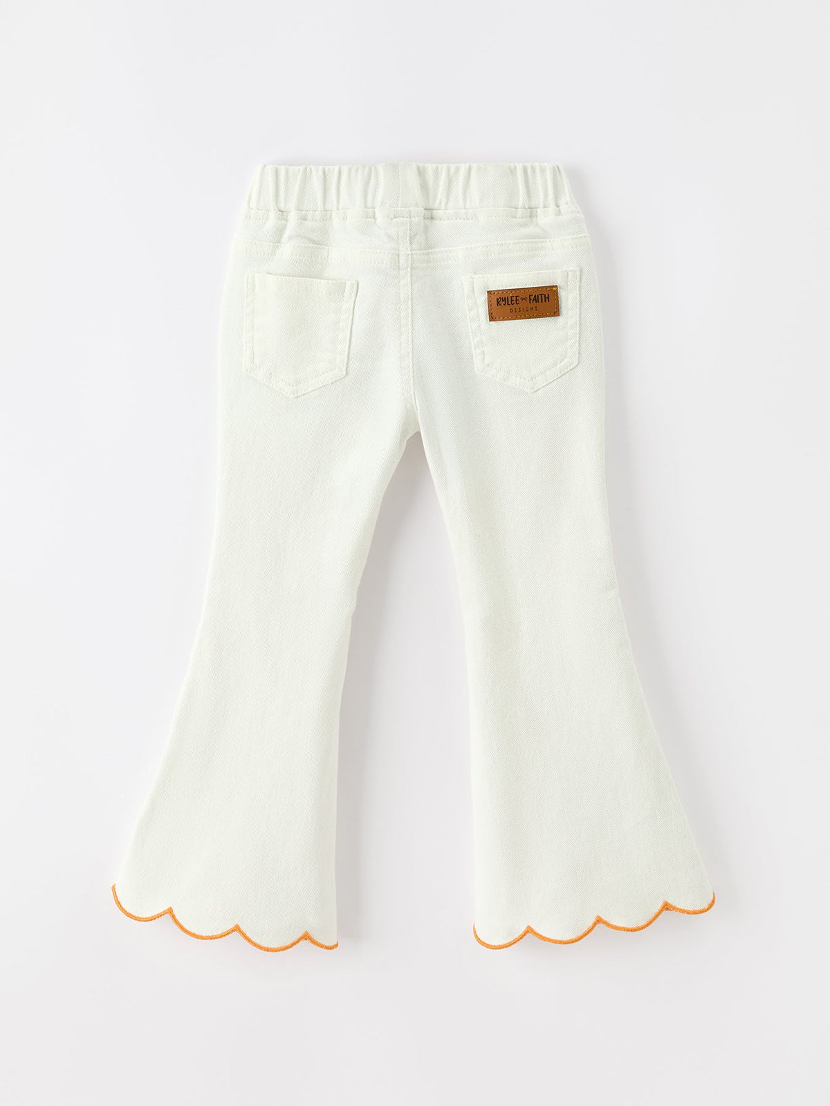 Girls Pumpkin Embroidered Wide-Leg Pants Scallop Hem Casual Pants