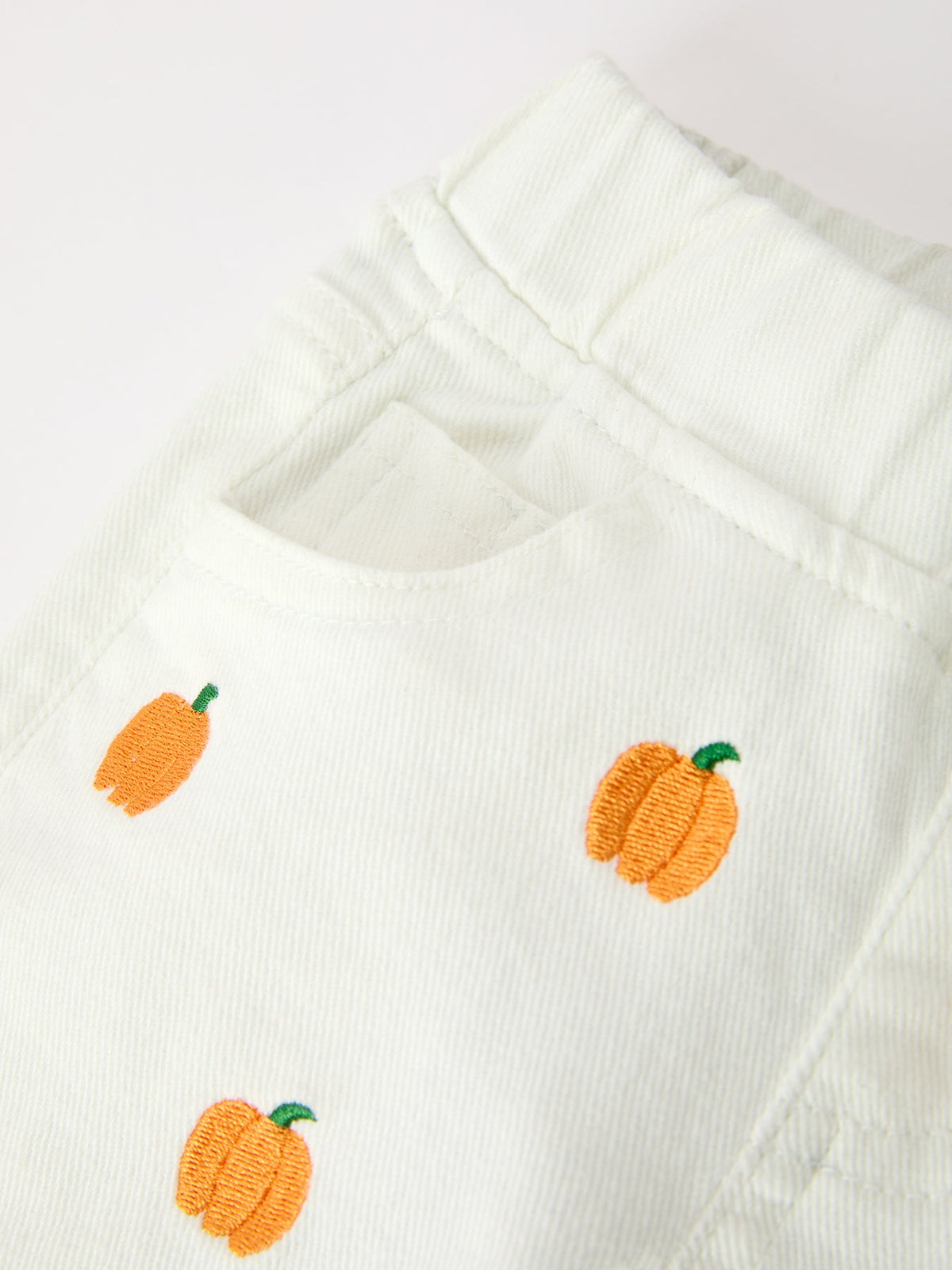 Girls Pumpkin Embroidered Wide-Leg Pants Scallop Hem Casual Pants