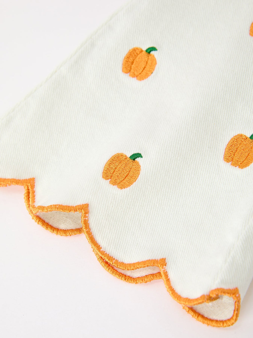 Girls Pumpkin Embroidered Wide-Leg Pants Scallop Hem Casual Pants