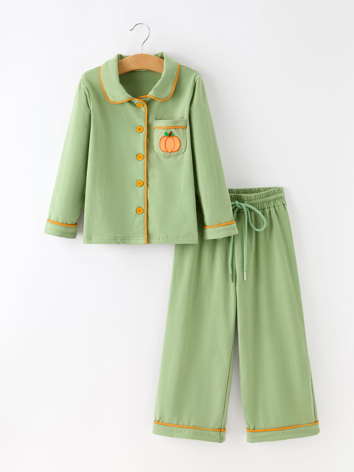 Kids Pajamas Set Pumpkin Embroidery Button Sleepwear