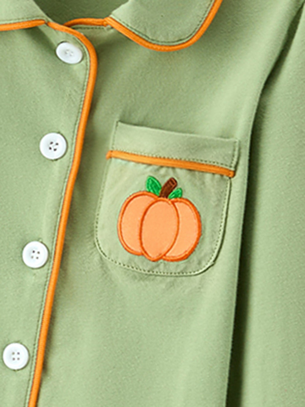 Kids Pajamas Set Pumpkin Embroidery Button Sleepwear