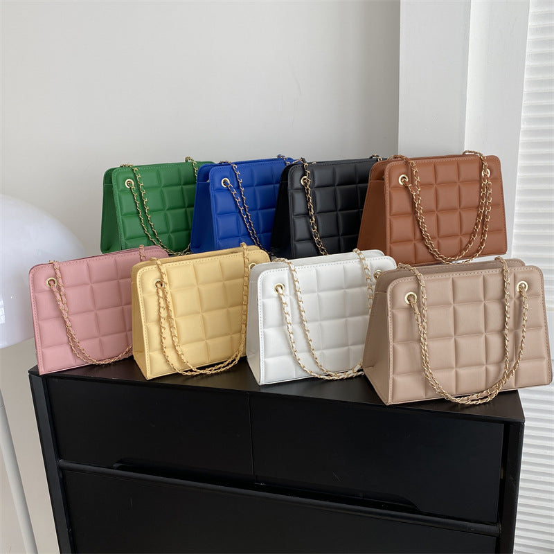 Women's Small Diamond-Pattern Embroidered Grid Shoulder Bag