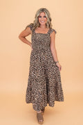 Leopard Ruffle Straps Smocked Tiered Maxi Dress