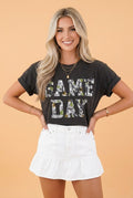 Camo Game Day Letter Graphic Round Neck T-Shirt