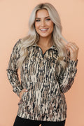 Camo Zipped Collar Kangaroo Pocket Sweatshirt