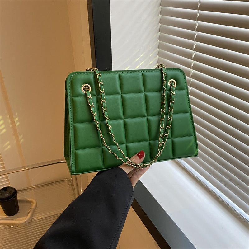 Women's Small Diamond-Pattern Embroidered Grid Shoulder Bag