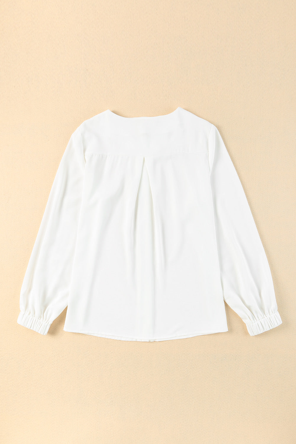 Solid Pleated Crewneck Puff Long Sleeve Shirt