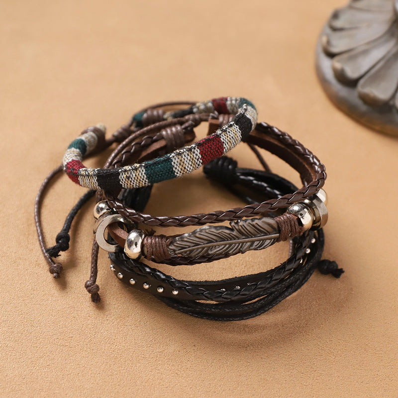 Handmade Bohemian Bracelet Retro Ethnic Style Men's and Women's Woven Multi-Layer Stacked Bracelet Niche Hand Rope