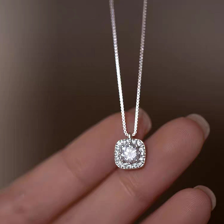 925 Sterling Silver Square Diamond Necklace