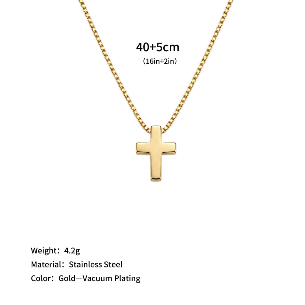 18K Gold Stainless Steel Clavicle Chain with Heart Pendant and Diamond-encrusted Cross