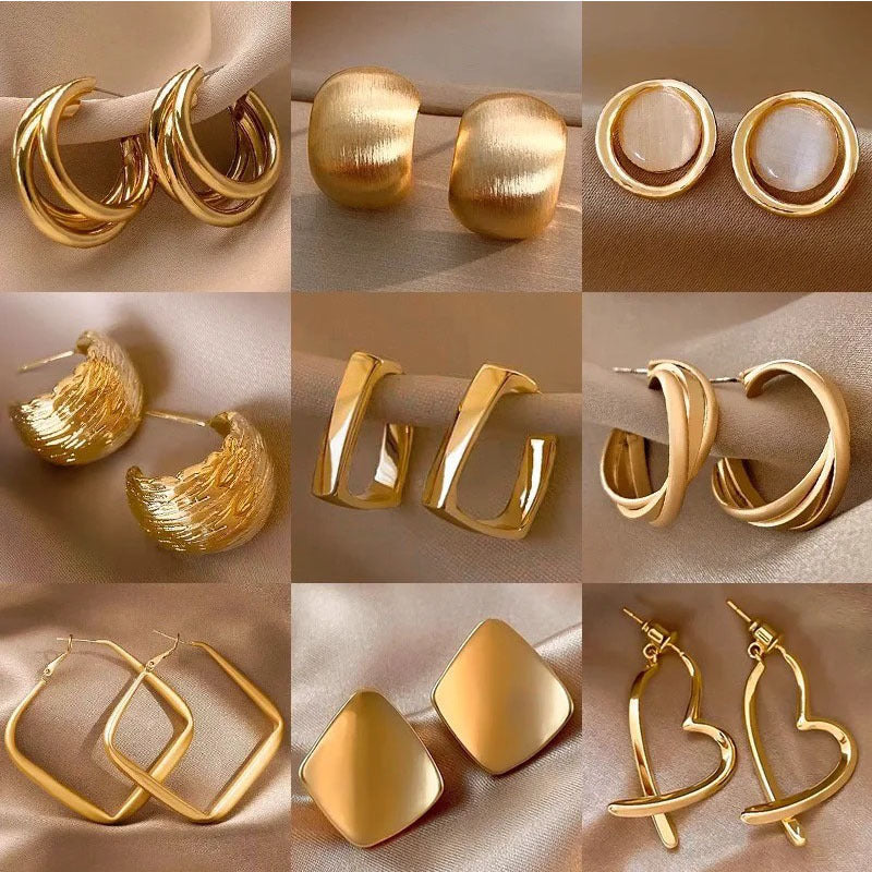 925 Gold Earrings Women's Retro
