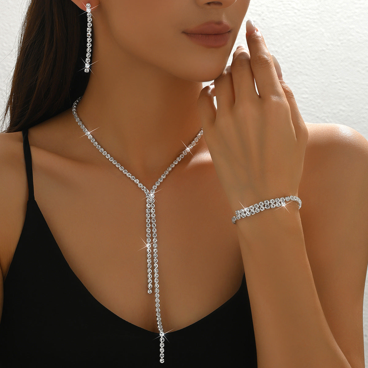 Dazzling Diamond Tassel Necklace, Earrings, Bracelet, Earring Set, Jewelry Set