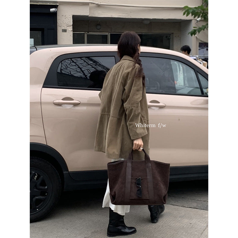 Vintage Suede Large-Capacity Tote Bag