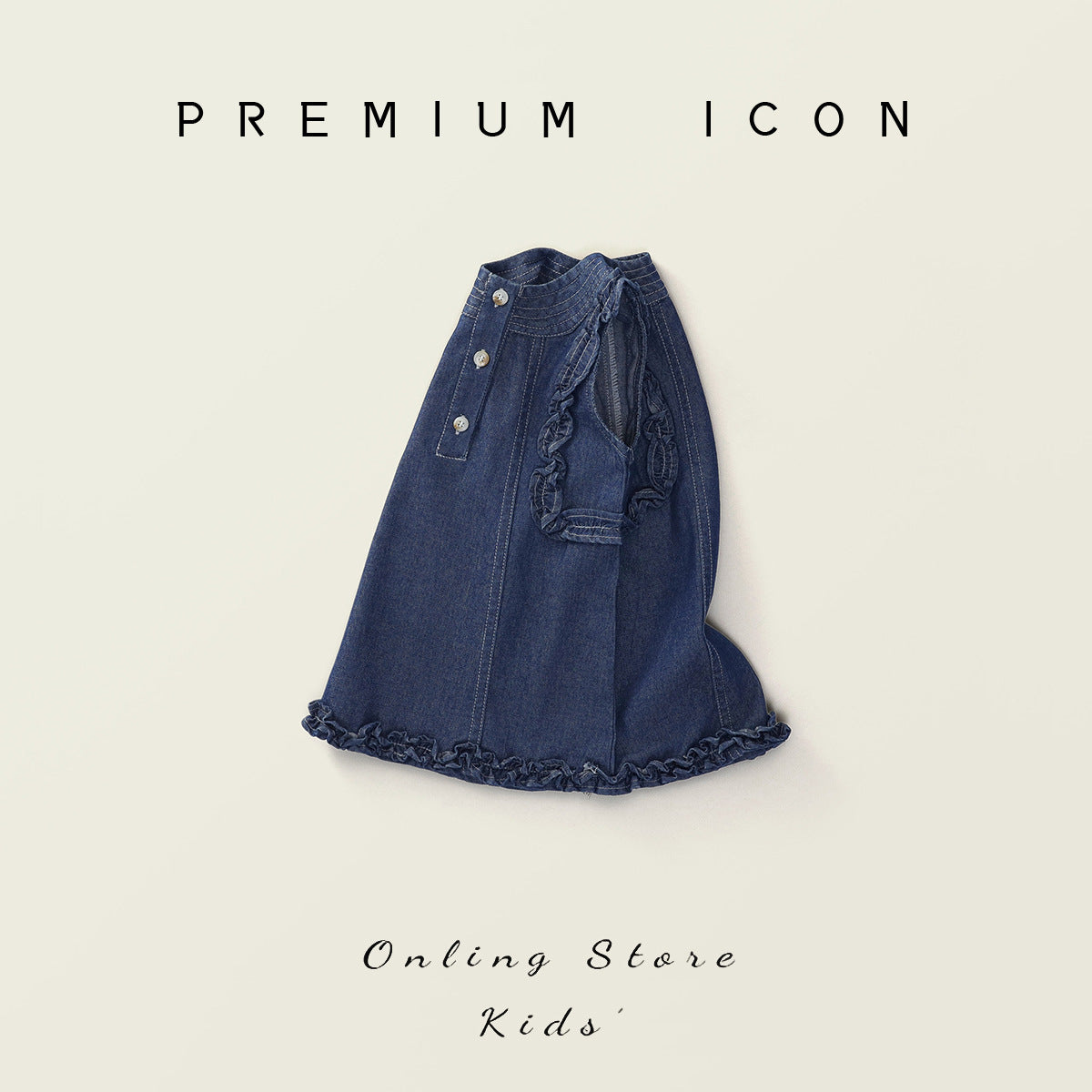 Frilly Sleeveless Denim Dress For Girls
