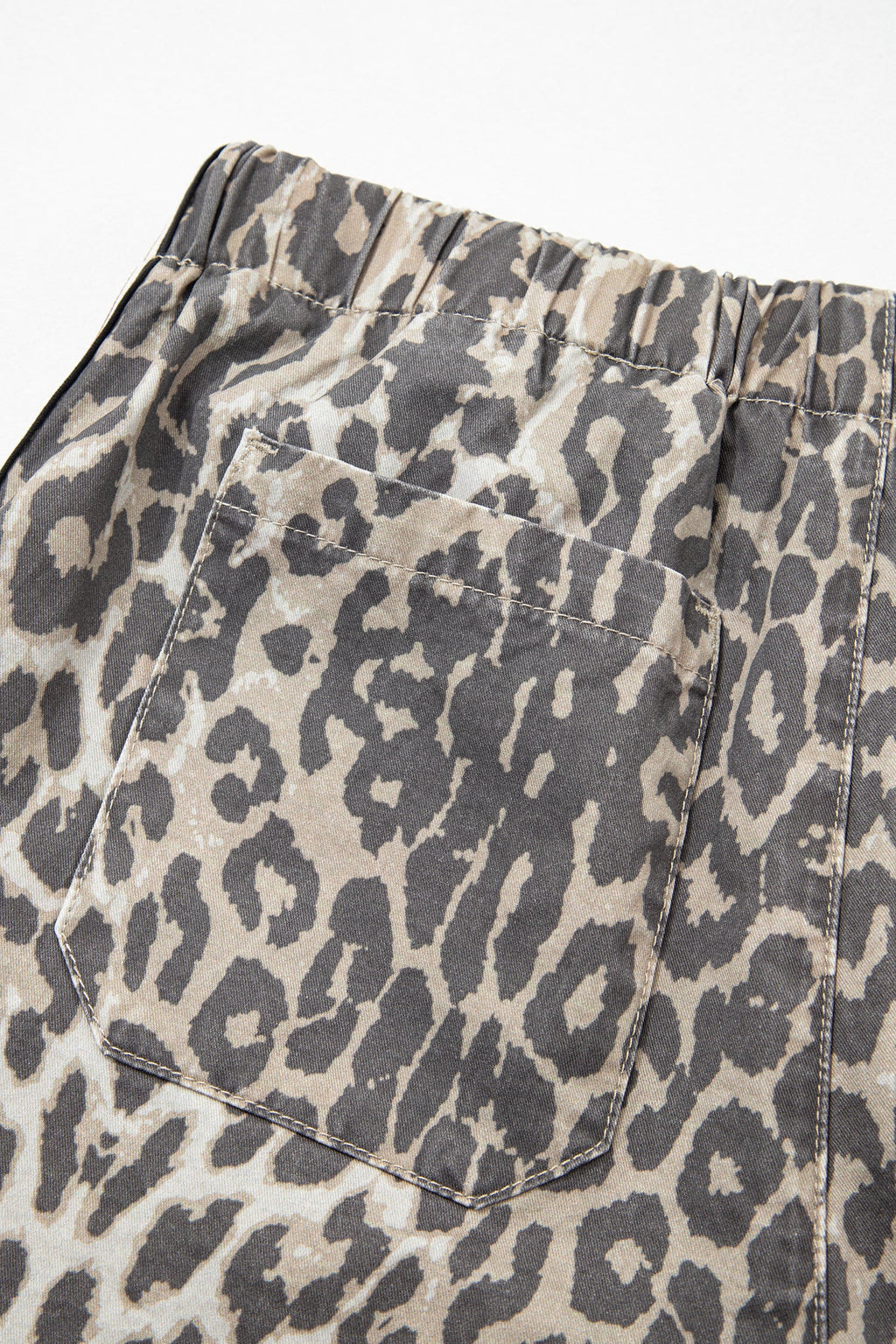 Leopard Stripe Detail Drawstring Denim Shorts