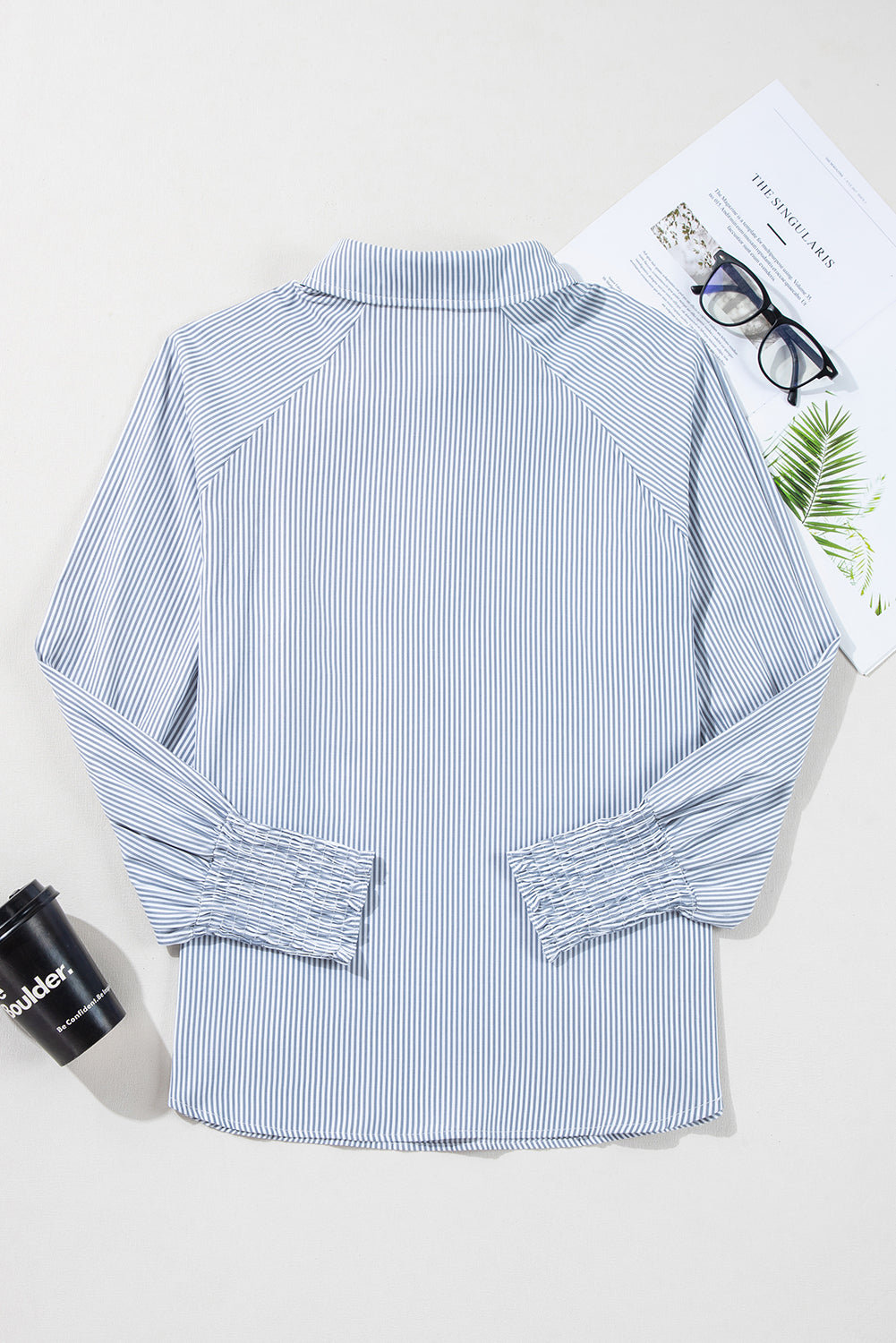 Stripe Buttoned Collar Long Sleeve Blouse