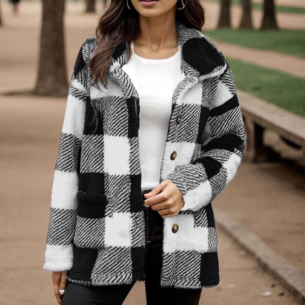 Women's Plaid Button-Front Coat with Pockets