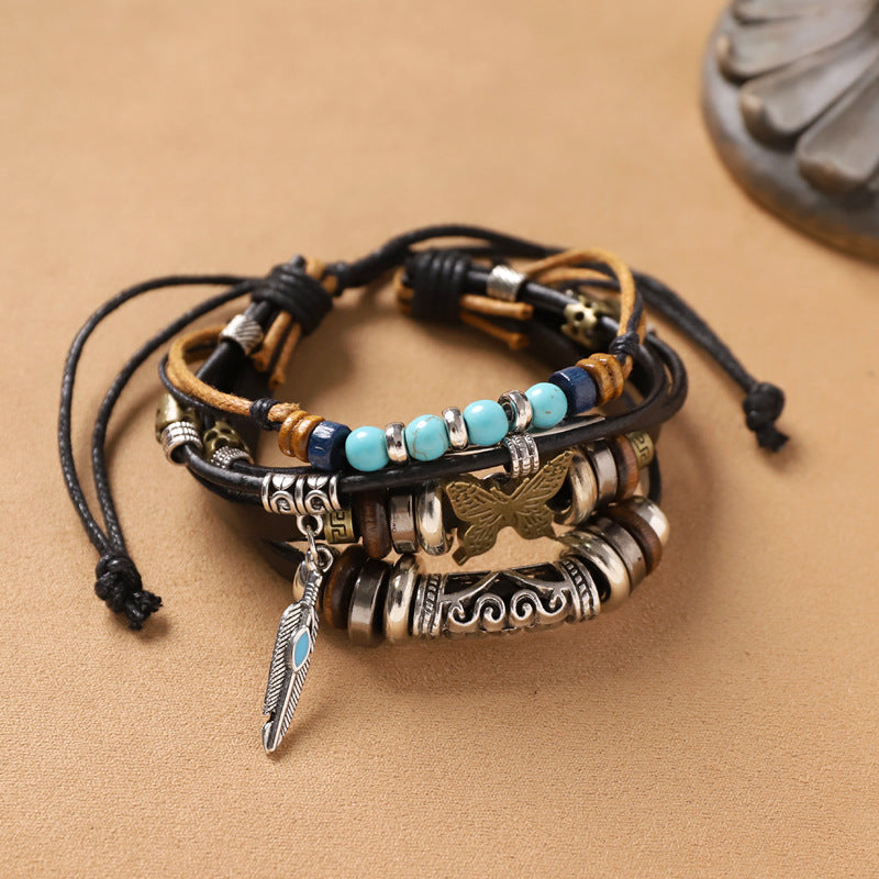 Handmade Bohemian Bracelet Retro Ethnic Style Men's and Women's Woven Multi-Layer Stacked Bracelet Niche Hand Rope