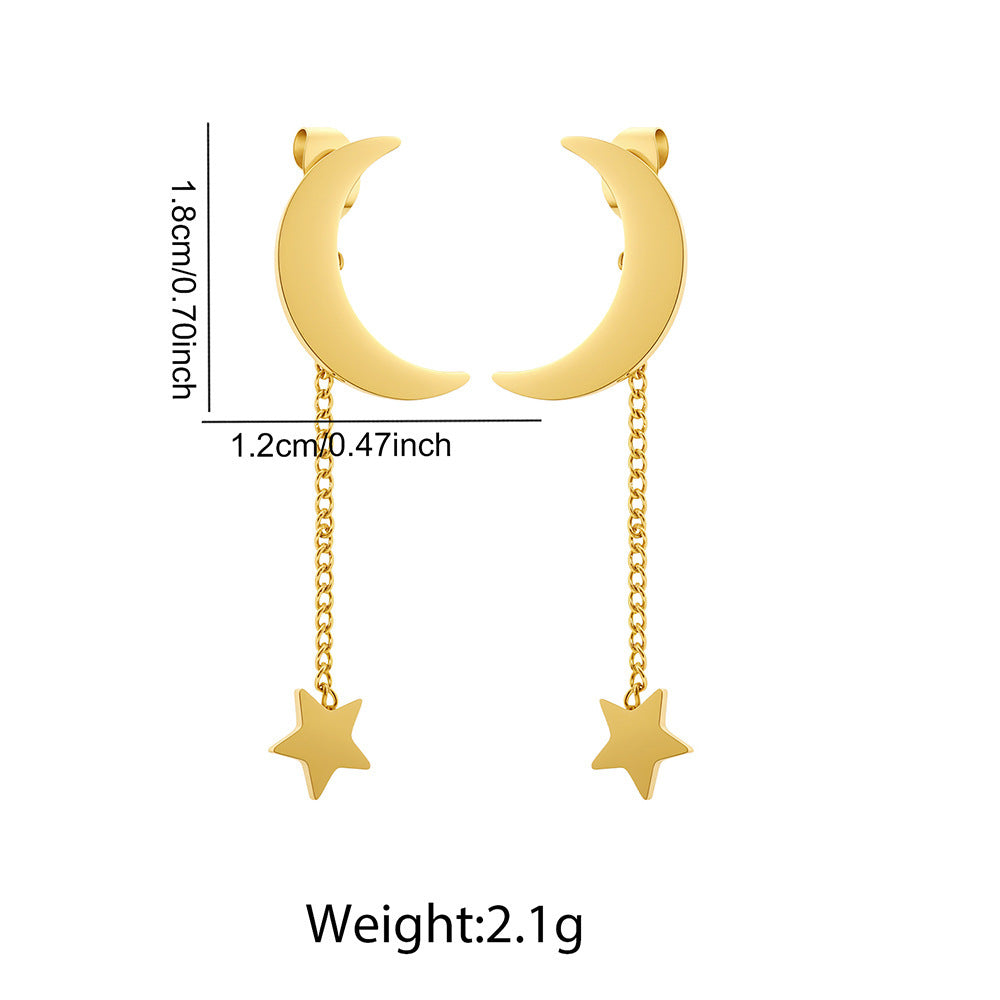 Stainless Steel Tassel Earrings for Women, Star Moon Stud Earrings