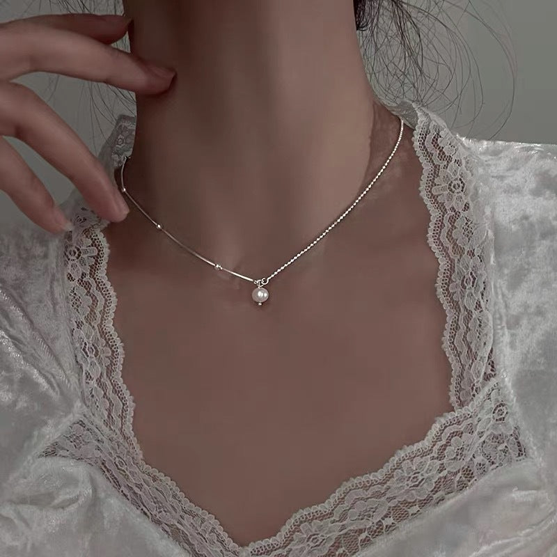 S925 Sterling Silver Pearl Necklace For Women Light Luxury And High-end