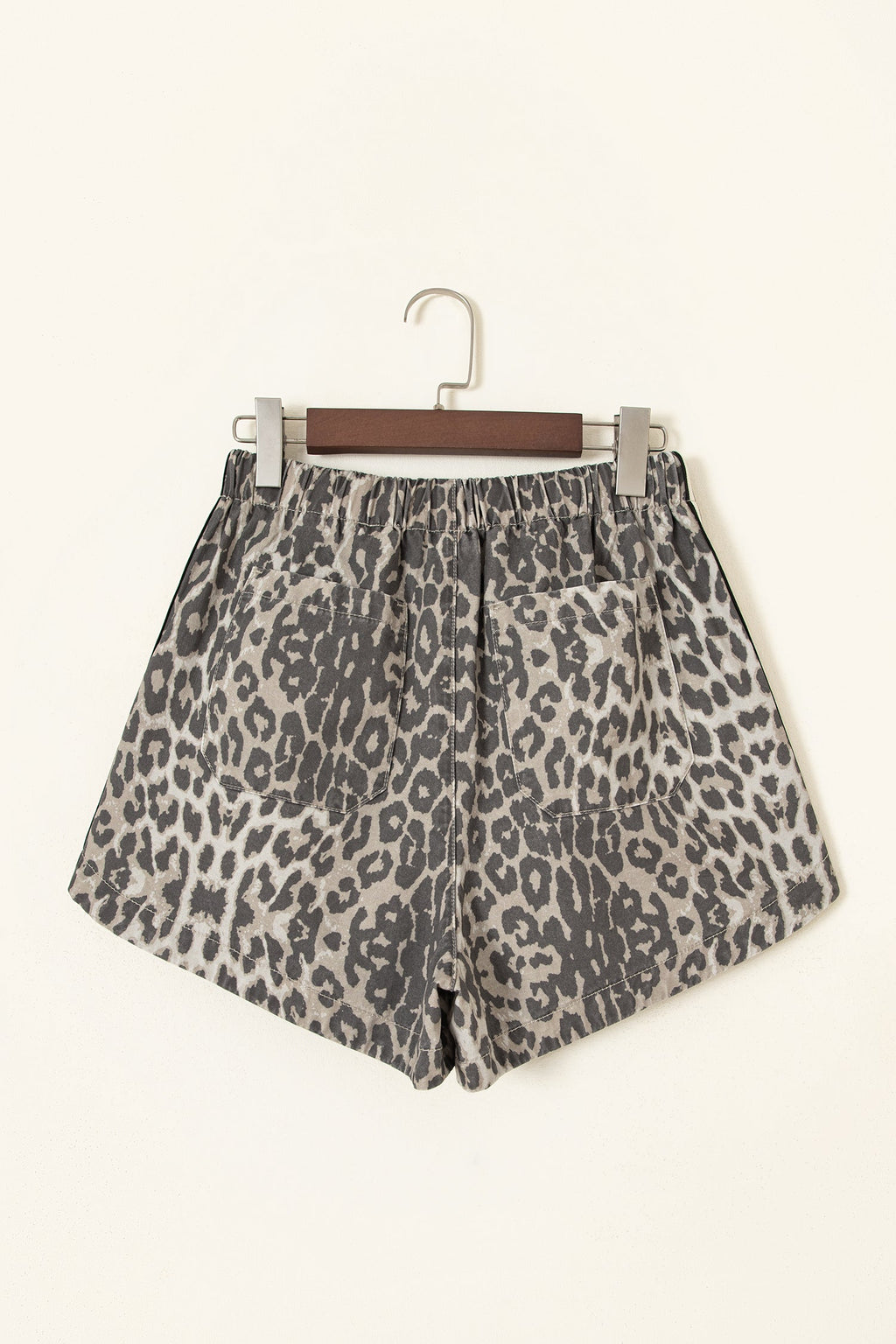 Leopard Stripe Detail Drawstring Denim Shorts
