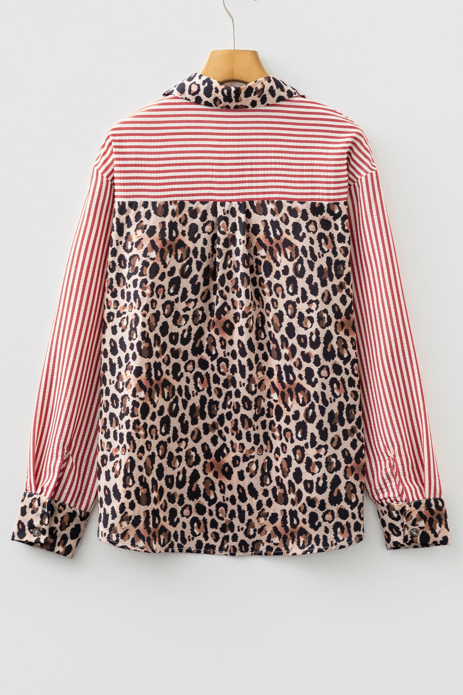 Stripe Leopard Patchwork Long Sleeve Buttoned Shirt