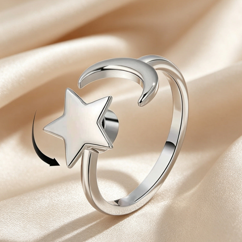 18K White Gold Opal Moon Ring Made Of Stainless Steel