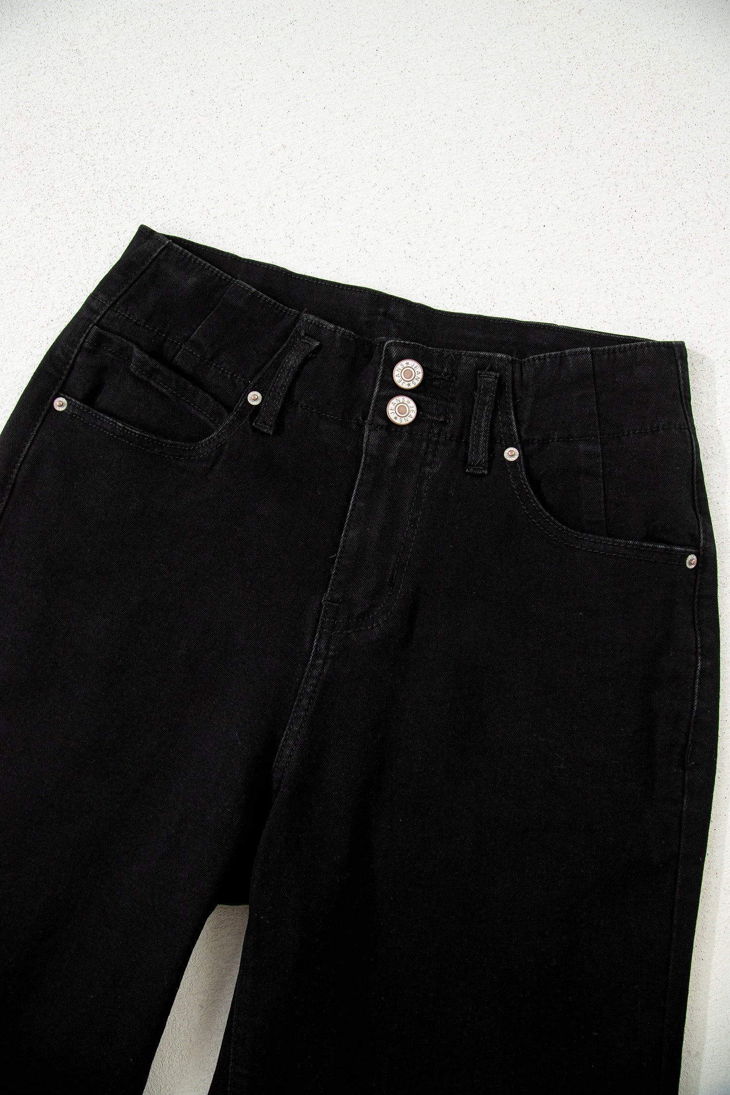 Denim 2-Button High Waist Wide Leg Jeans
