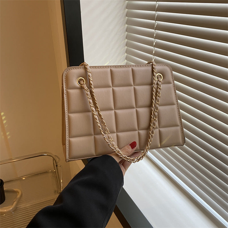 Women's Small Diamond-Pattern Embroidered Grid Shoulder Bag