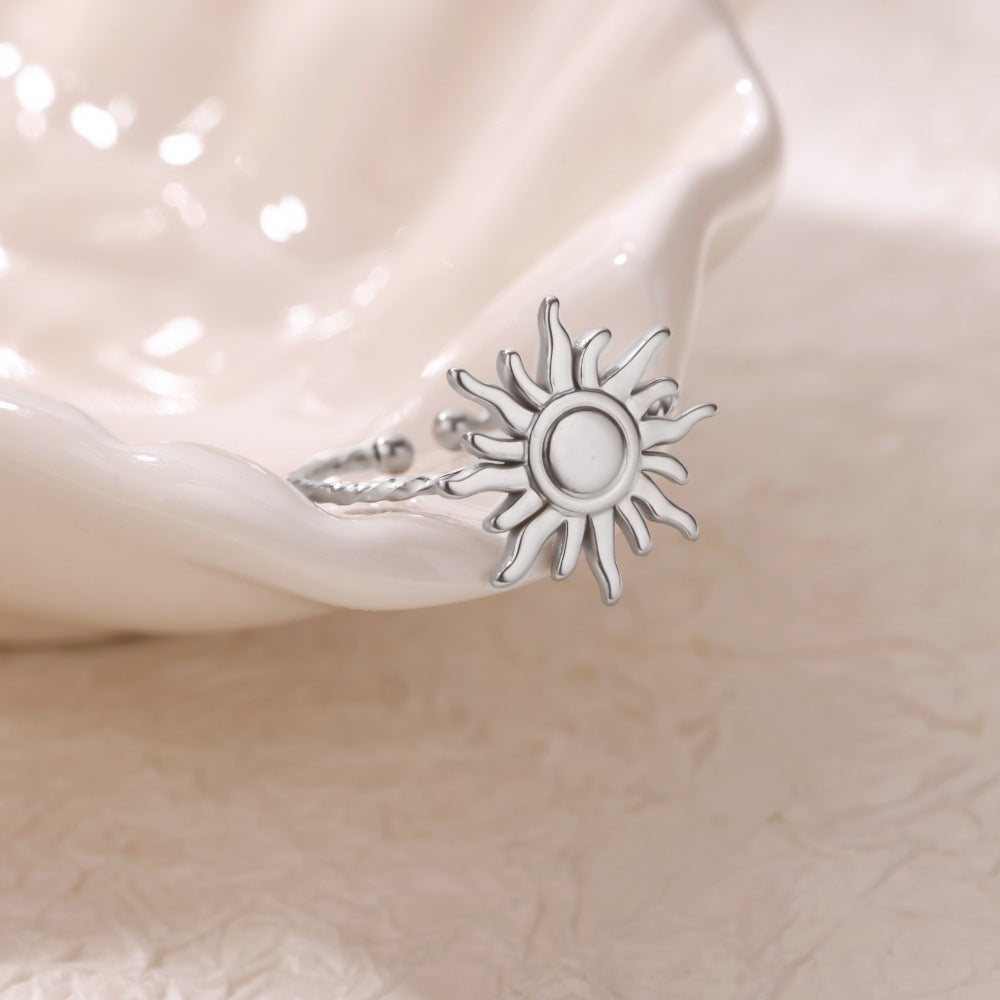 18K White Gold Opal Moon Ring Made Of Stainless Steel