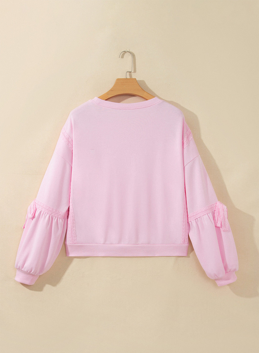 Solid Lace Trim Raw Seam Loose Sweatshirt